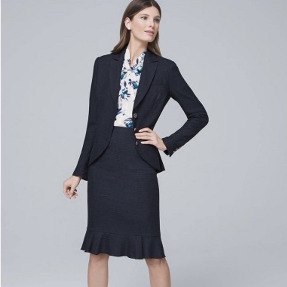 WHITE House Black Market Skirt Suit set Houndstooth size 14